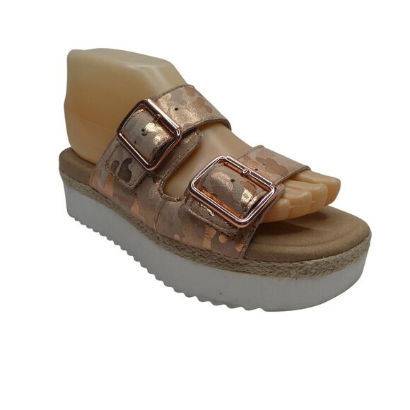 Clarks Lana Beach Rose Gold Camo Print Open Toe Platform Slide Sandals Womens 7 - Picture 1 of 13